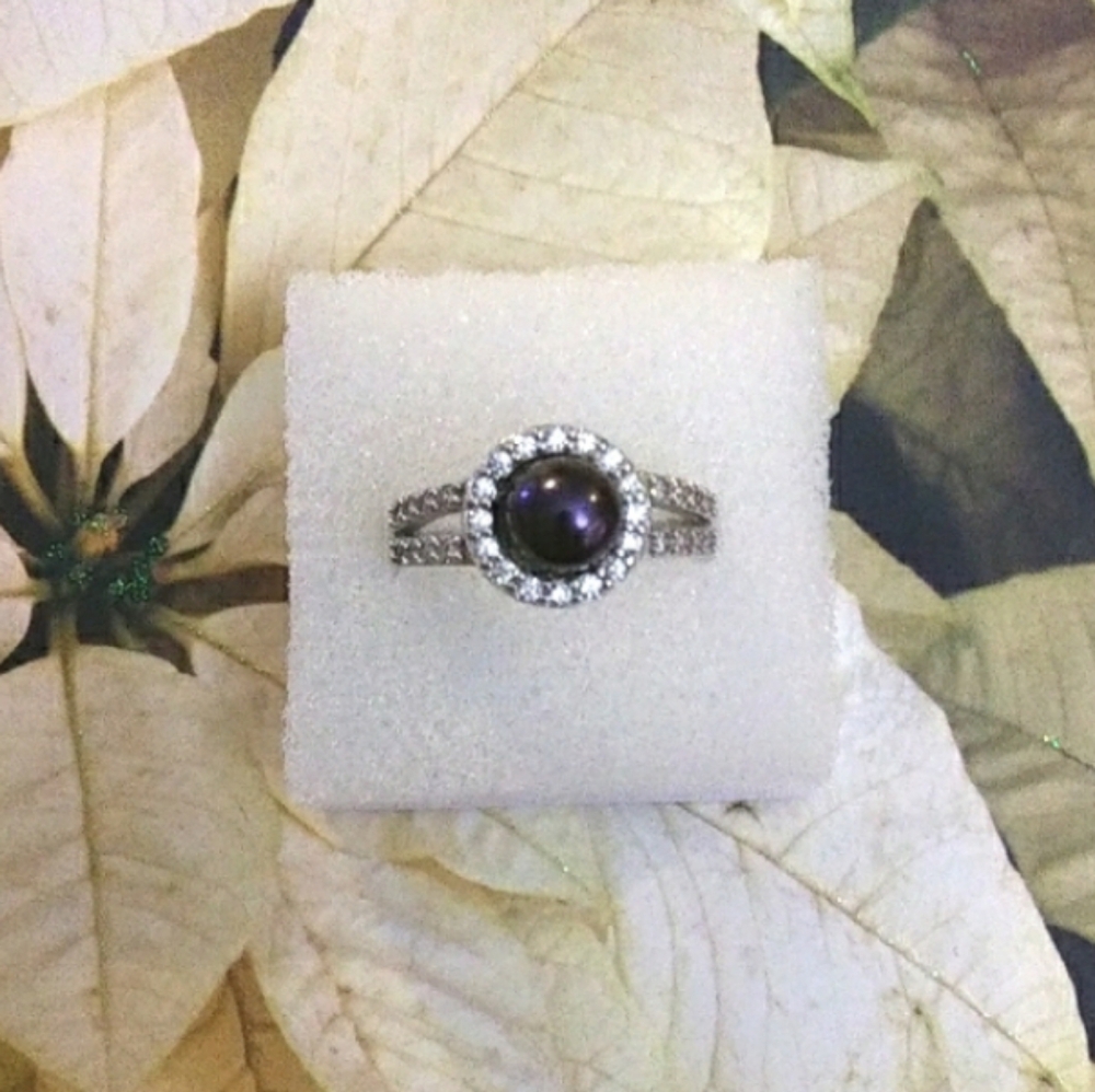 Black Pearl Halo Ring - Picture 1 of 7